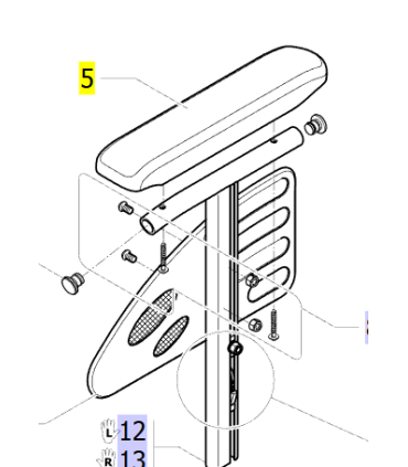 Almohadilla reposabrazos silla de ruedas Invacare Action 2 / 3 / 4 NG